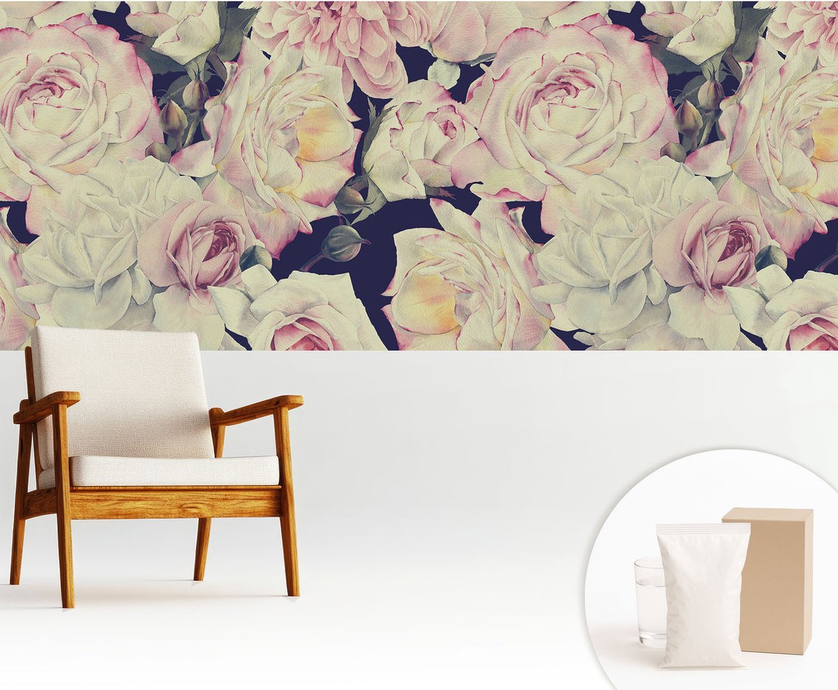 Wallfluent Fotobehang - Wit Vliesbehang - 250x104 cm - Bloemenboeket Fotobehang Vlies - Hal behang Bloemen En Planten - Muurschildering - Hal behang