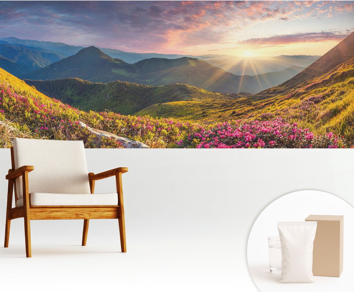 Wallfluent Fotobehang - Groente Vliesbehang - 250x104 cm - Bergpanorama Muurschildering - Gang behang Landschappen - Fotobehang Vlies - Gang behang