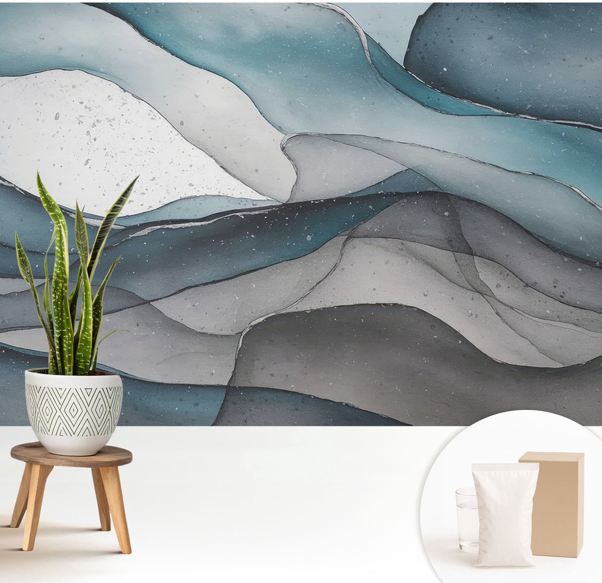 Wallfluent Fotobehang - Blauw Vliesbehang - 208x146 cm - Kleurrijke Golven Fotobehang Vlies - Hal behang Texturen - Muurschildering - Hal behang