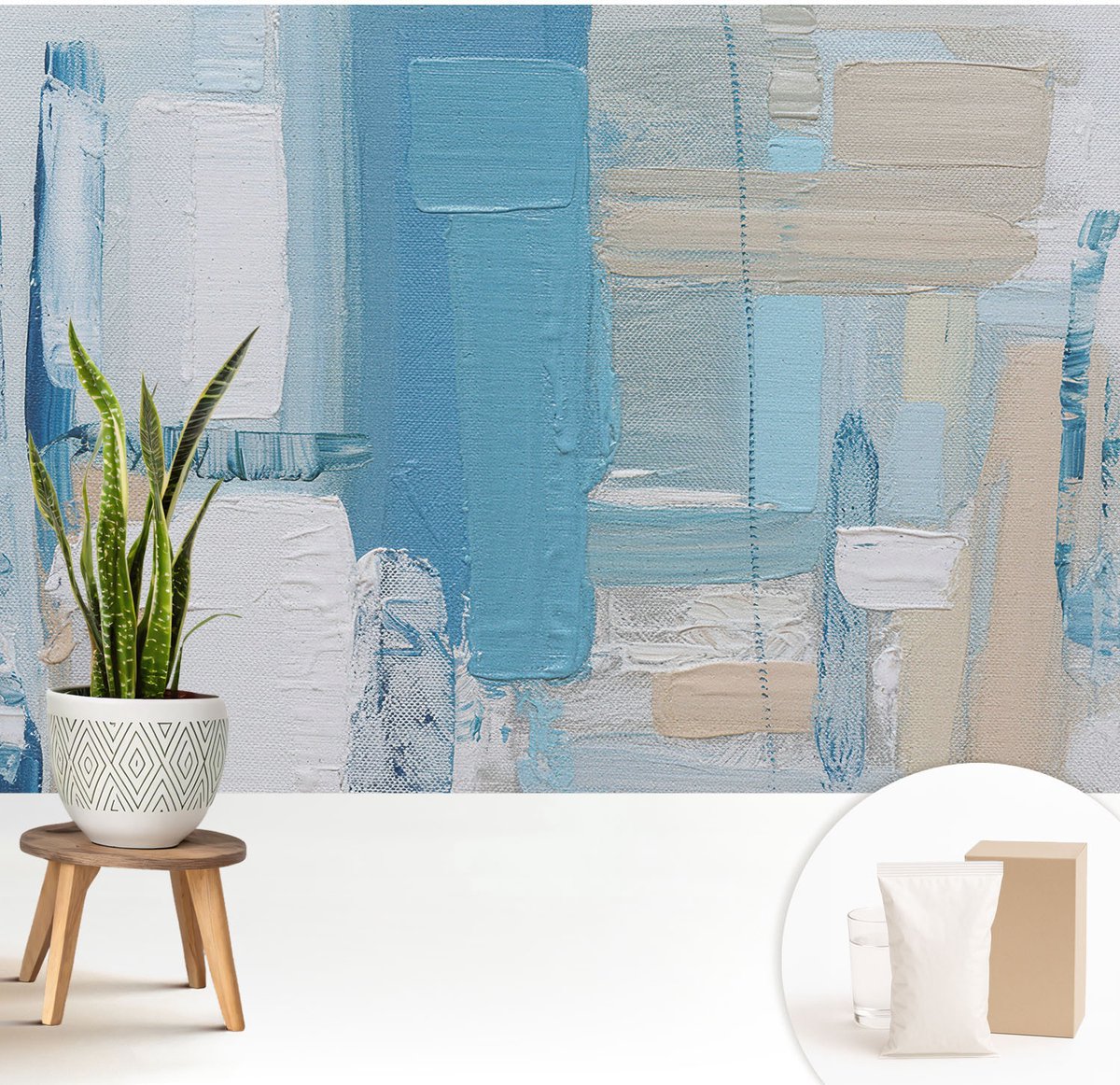 Wallfluent Fotobehang - Blauw Vliesbehang - 208x146 cm - Moderne Harmonie Fotobehang Vlies - Hal behang Abstractie - Muurschildering - Woonkamer behang