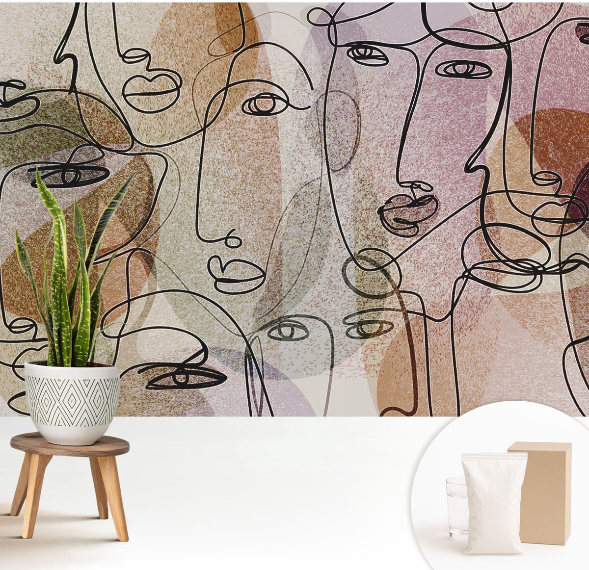 Wallfluent Fotobehang - Zwart Vliesbehang - 208x146 cm - Lineaire Vlakken Fotobehang Vlies - Hal behang Deel - Muurschildering - Hal behang