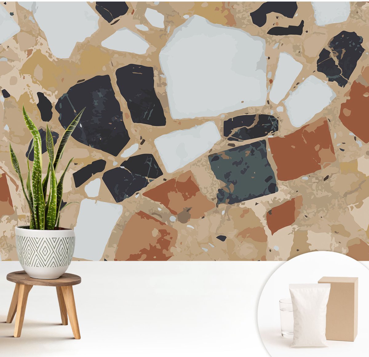 Wallfluent Fotobehang - Wit Vliesbehang - 208x146 cm - Rustieke Stenen Fotobehang Vlies - Hal behang Texturen - Muurschildering - Woonkamer behang