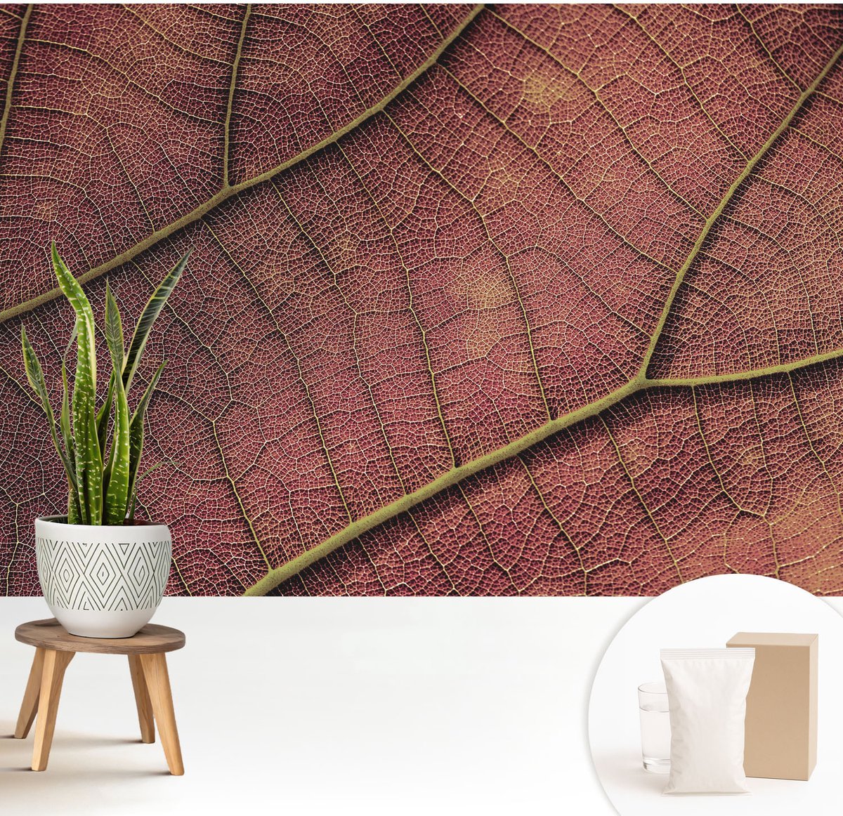 Wallfluent Fotobehang - Bruin Vliesbehang - 208x146 cm - Bladachtige Textuur Fotobehang Vlies - Woonkamer behang Texturen - Muurschildering - Hal behang