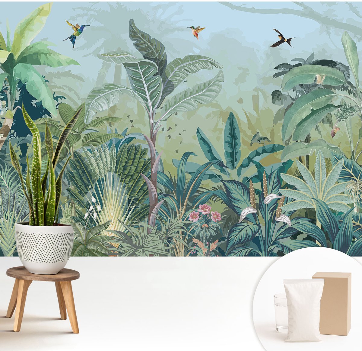 Wallfluent Fotobehang - Groente Vliesbehang - 208x146 cm - Tropische Natuur Muurschildering - Slaapkamer behang Bloemen En Planten - Fotobehang Vlies - Slaapkamer behang