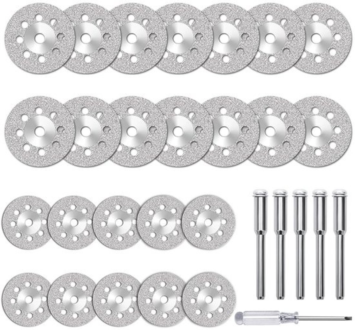 LAINIKE diamantslijpschijven, 22 mm, mini geperforeerde doorslijpschijven, diamantslijpschijven, diamantschijf met 5 stuks 3 mm-doorn voor rotatiegereedschap, accessoires, tegels, glas, steen, hout