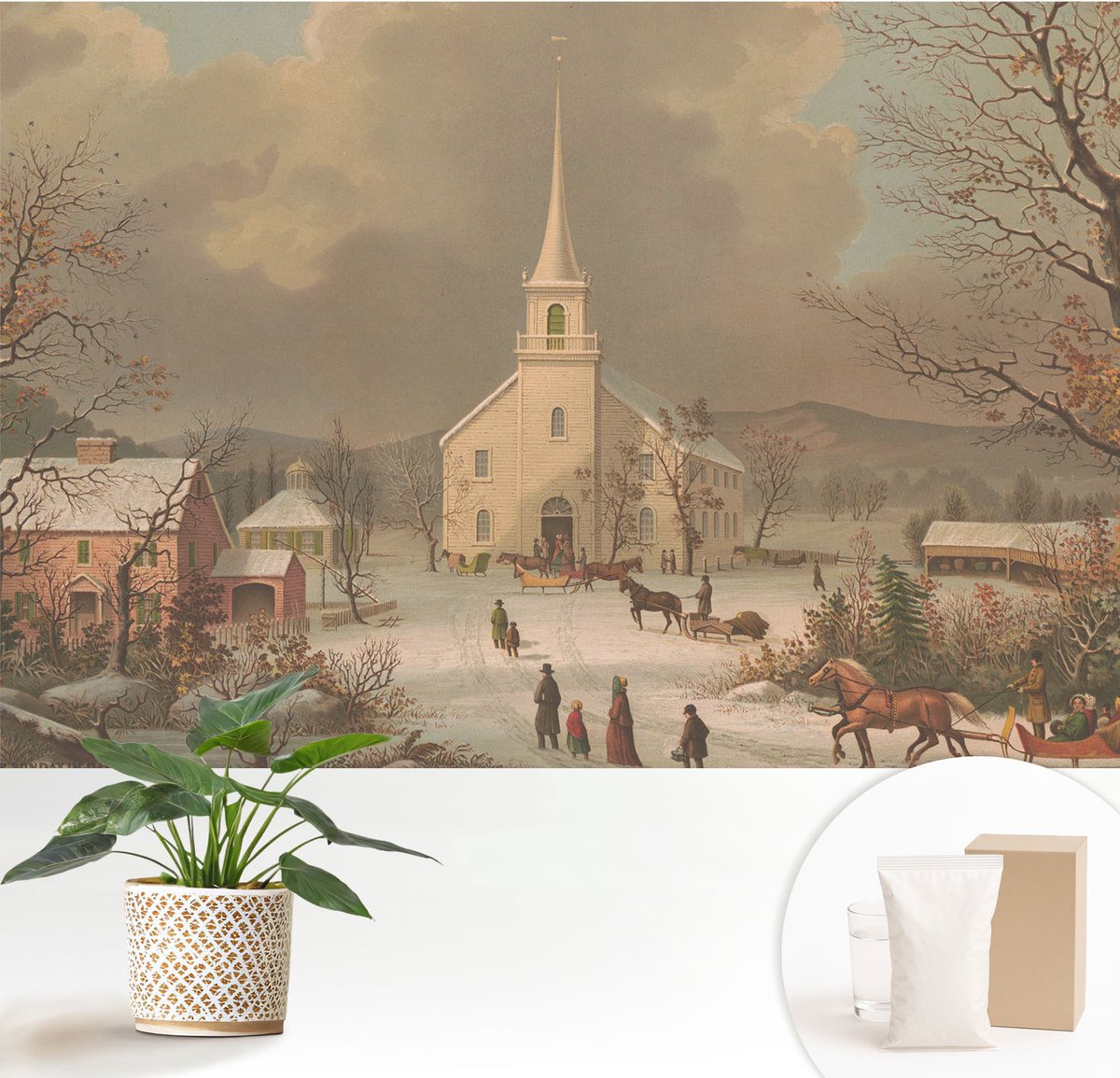 Wallfluent Fotobehang - Bruin Vliesbehang - 152x104 cm - Winterlandschap Fotobehang Vlies - Hal behang Landschappen - Muurschildering - Hal behang