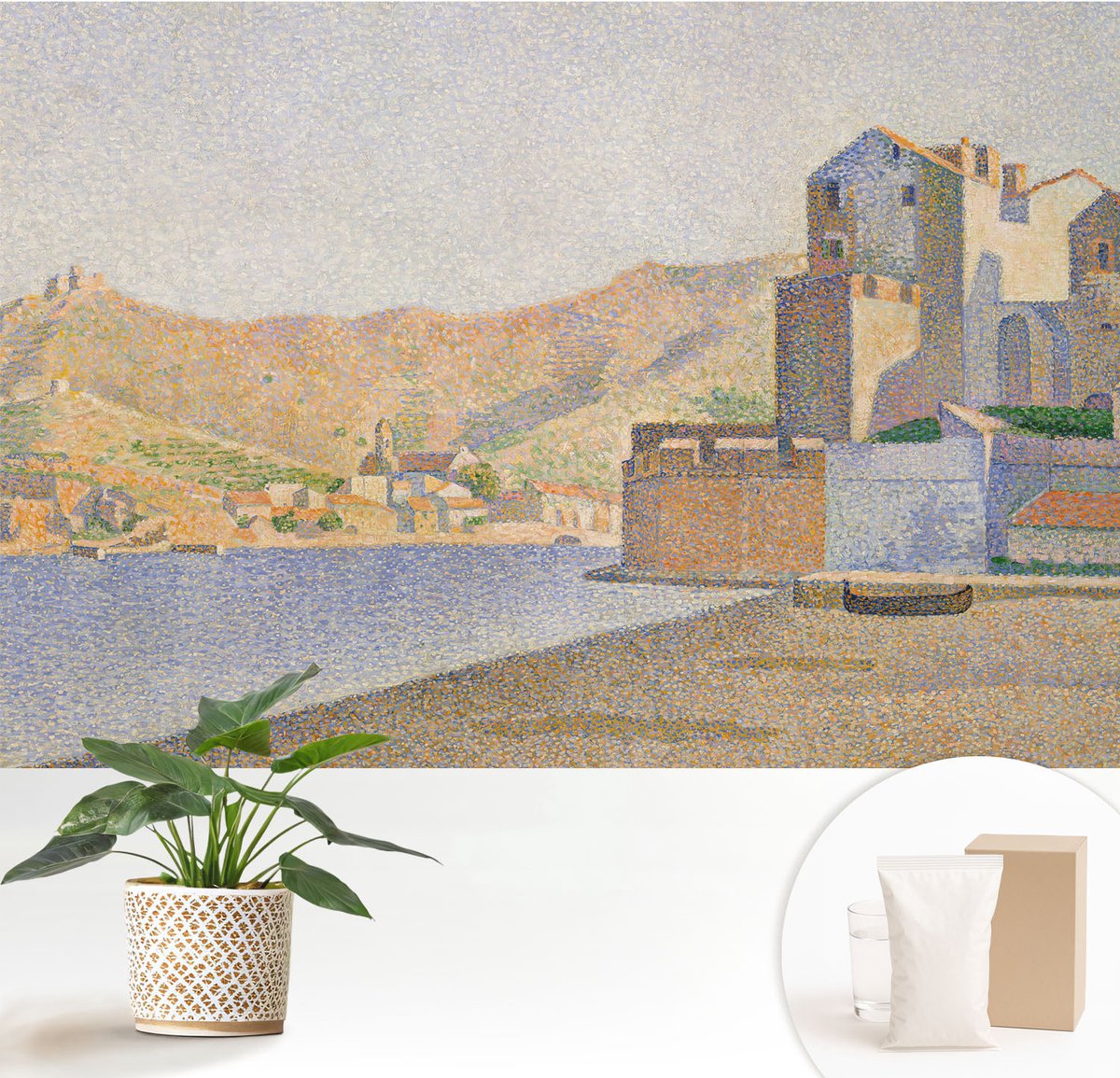 Wallfluent Fotobehang - Oranje Vliesbehang - 152x104 cm - Zomerhaven Fotobehang Vlies - Hal behang Landschappen - Muurschildering - Woonkamer behang