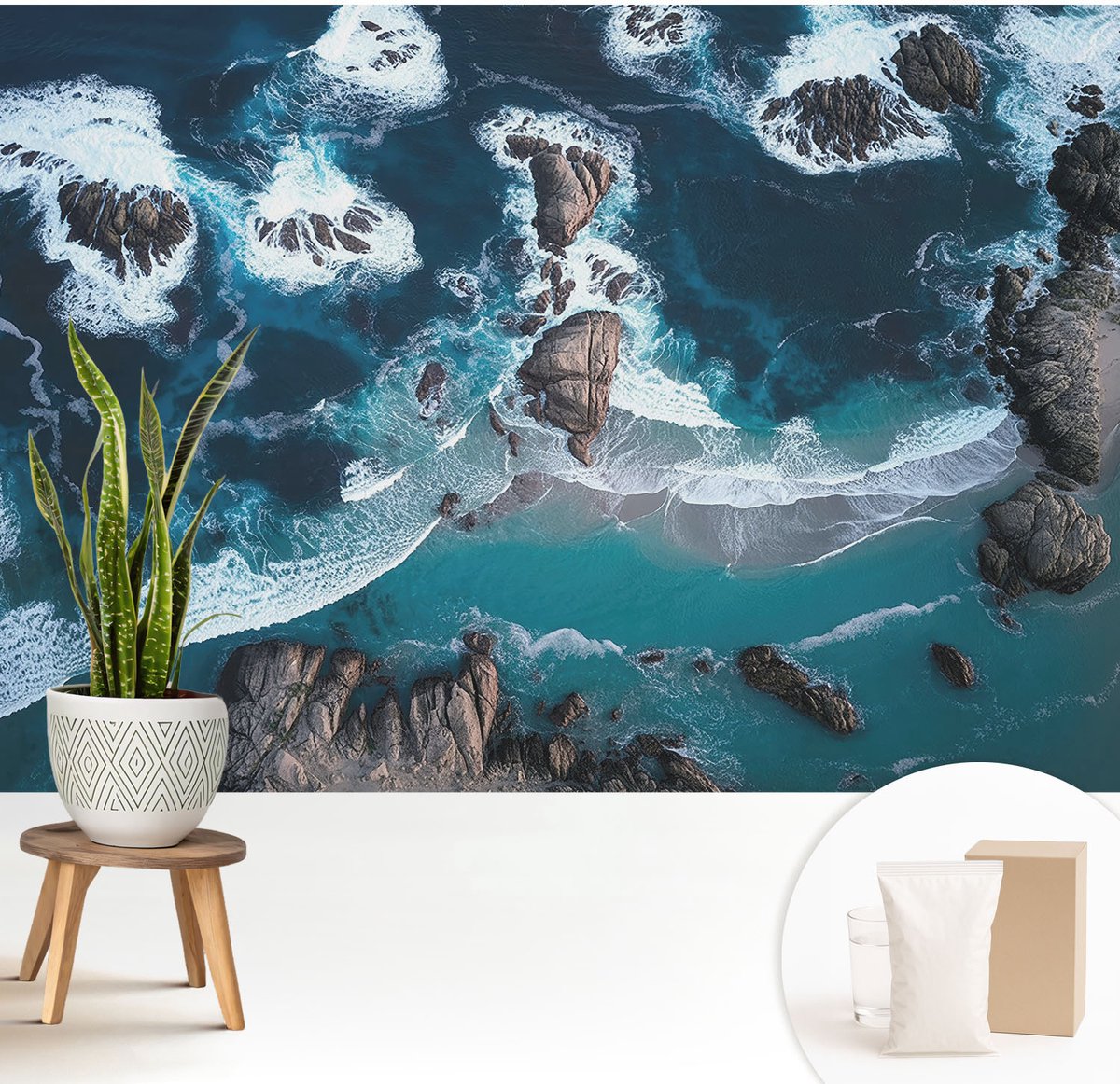 Wallfluent Fotobehang - Marine Vliesbehang - 208x146 cm - Oceaangolven Muurschildering - Slaapkamer behang Landschappen - Fotobehang Vlies - Gang behang