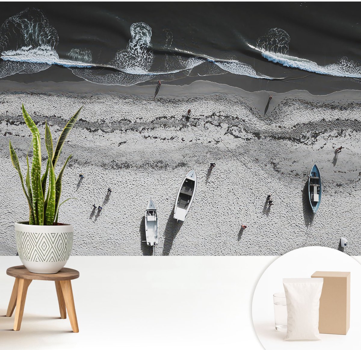 Wallfluent Fotobehang - Grijs Vliesbehang - 208x146 cm - Rust Aan Het Strand Muurschildering - Slaapkamer behang Landschappen - Fotobehang Vlies - Slaapkamer behang