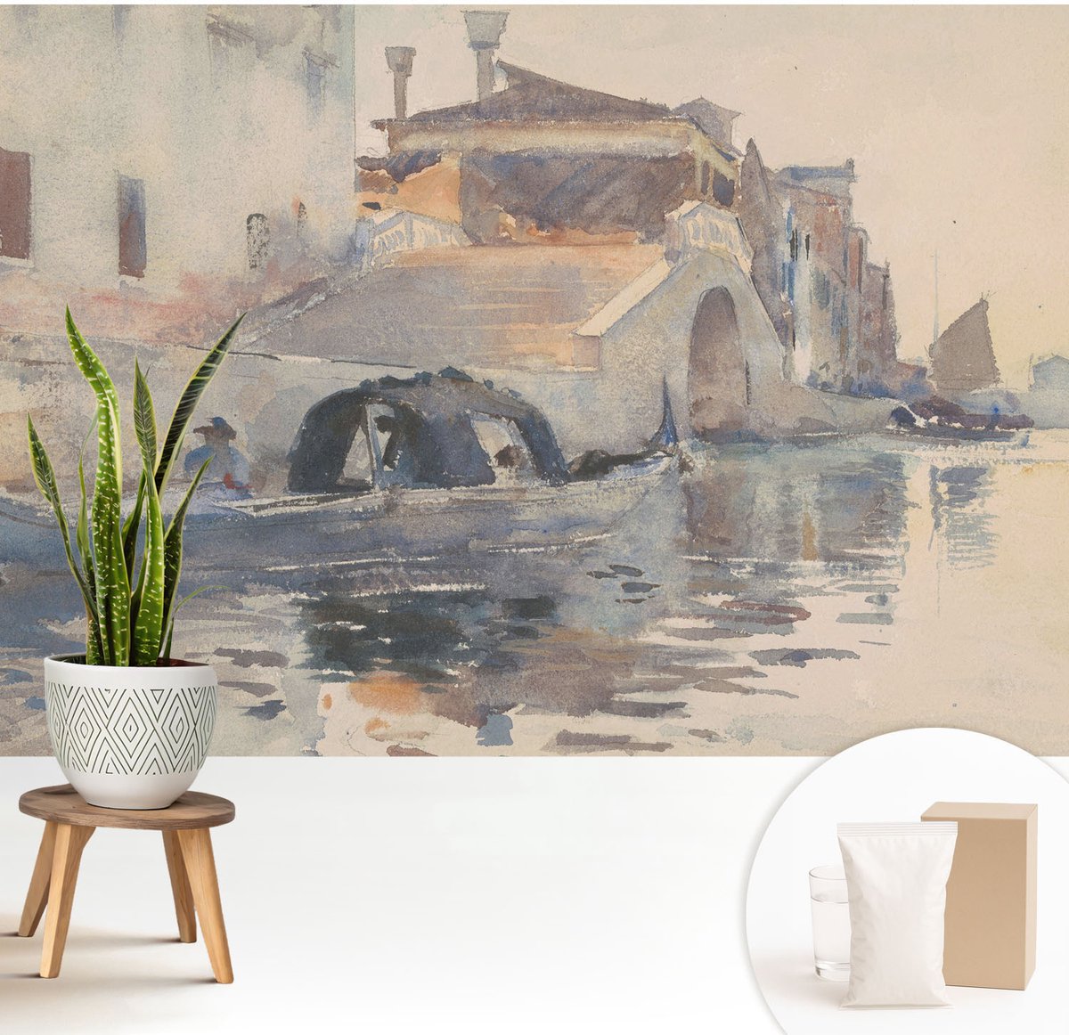 Wallfluent Fotobehang - Beige Vliesbehang - 208x146 cm - Venetiaanse Harmonie Fotobehang Vlies - Woonkamer behang Landschappen - Muurschildering - Woonkamer behang