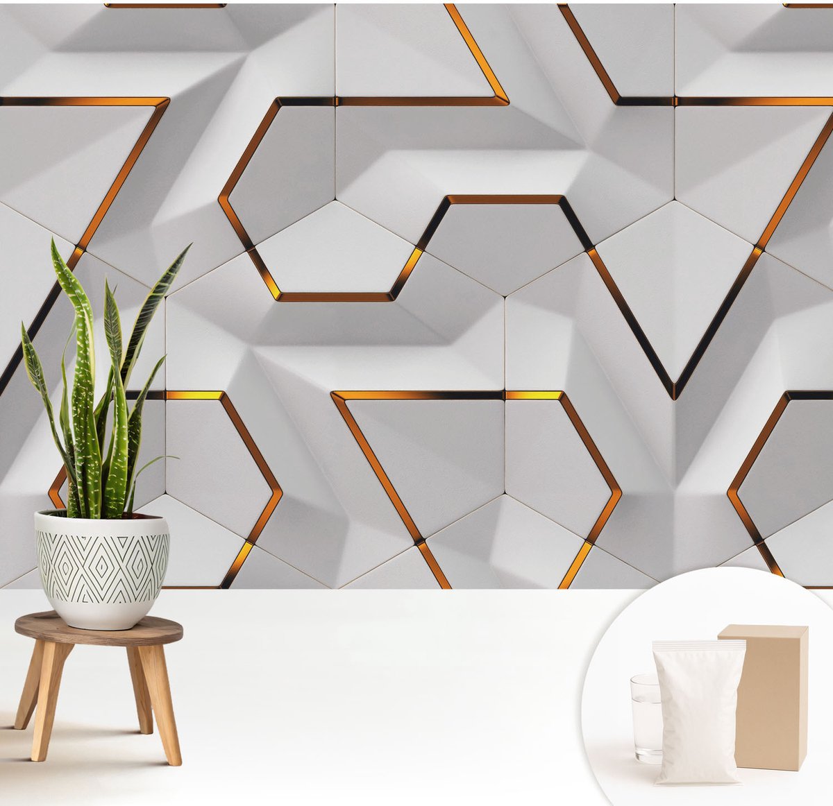 Wallfluent Fotobehang - Wit Vliesbehang - 208x146 cm - Moderne Geometrie Muurschildering - Slaapkamer behang Geometrie - Fotobehang Vlies - Slaapkamer behang
