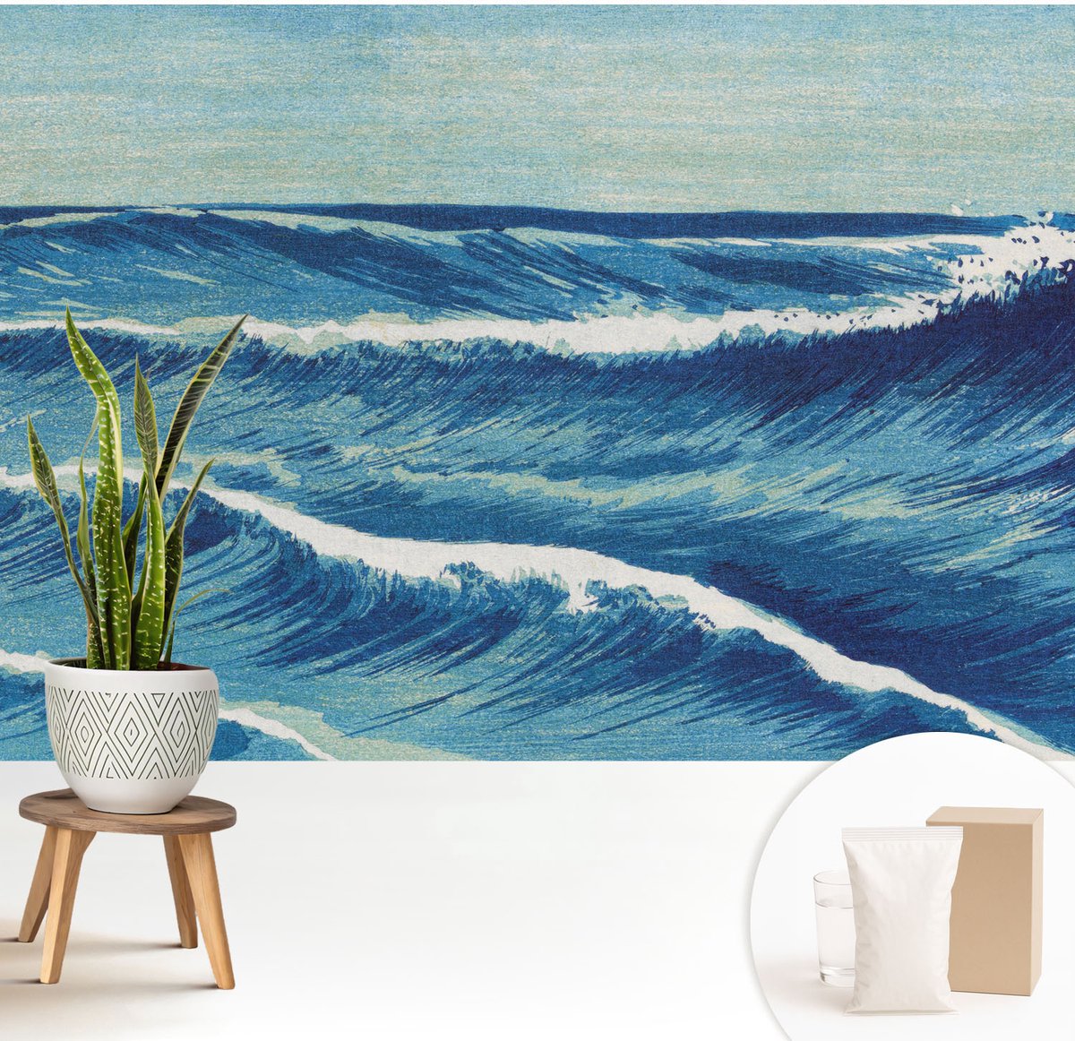 Wallfluent Fotobehang - Blauw Vliesbehang - 208x146 cm - Zeegolven Fotobehang Vlies - Hal behang Landschappen - Muurschildering - Hal behang
