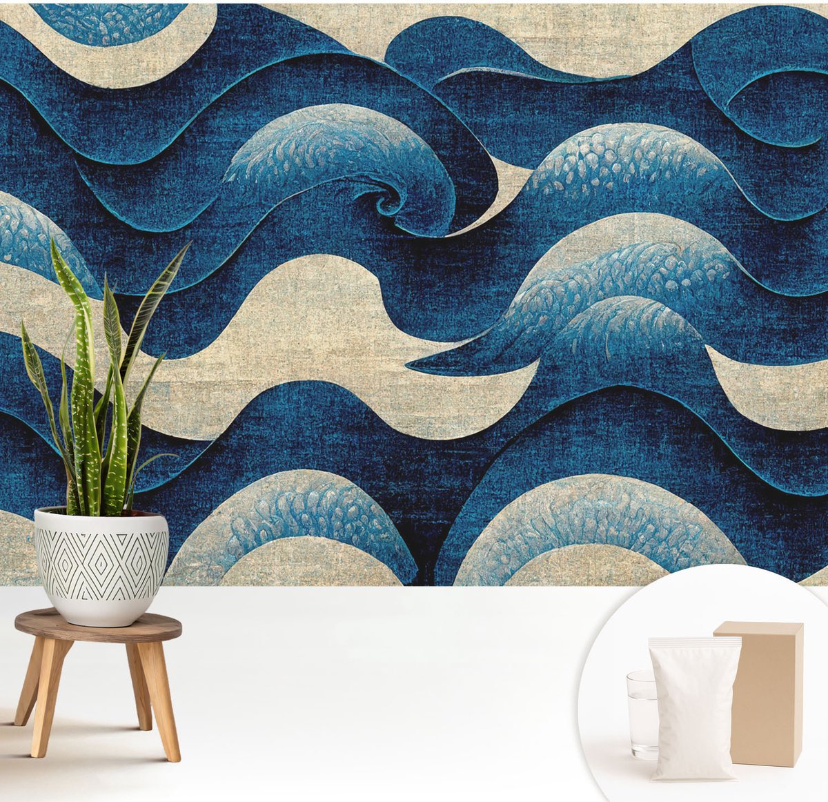 Wallfluent Fotobehang - Marine Vliesbehang - 208x146 cm - Blauwe Golven Muurschildering - Gang behang Abstractie - Fotobehang Vlies - Gang behang