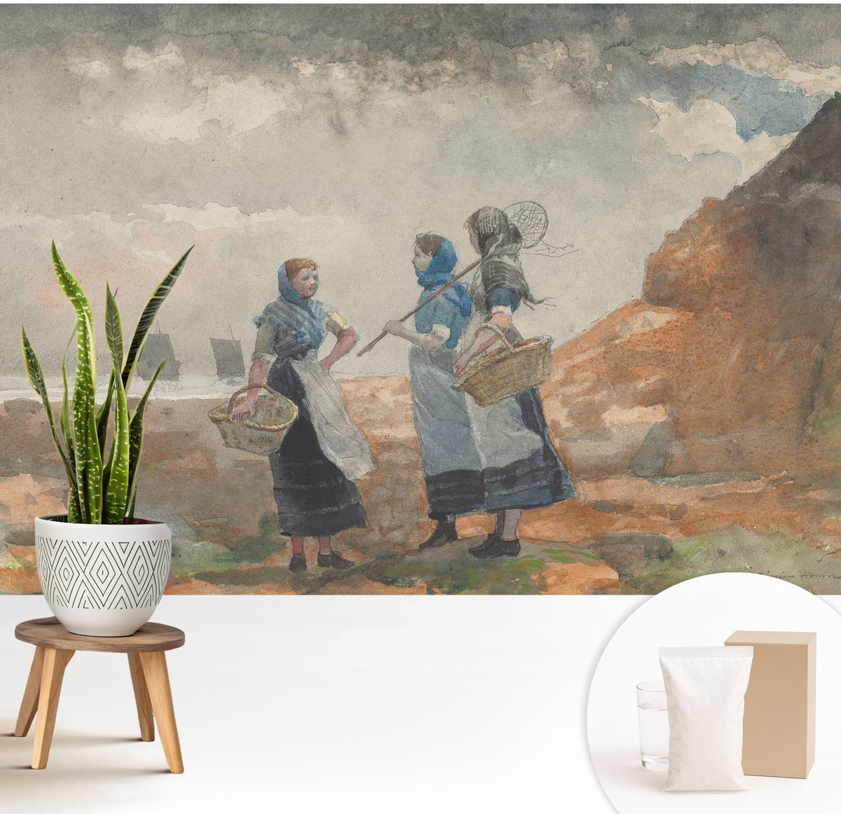 Wallfluent Fotobehang - Grijs Vliesbehang - 208x146 cm - Een Serene Kust Muurschildering - Slaapkamer behang Deel - Fotobehang Vlies - Gang behang