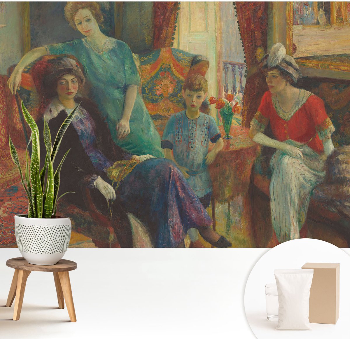 Wallfluent Fotobehang - Blauw Vliesbehang - 208x146 cm - Klassieke Elegantie Muurschildering - Gang behang Mensen - Fotobehang Vlies - Gang behang