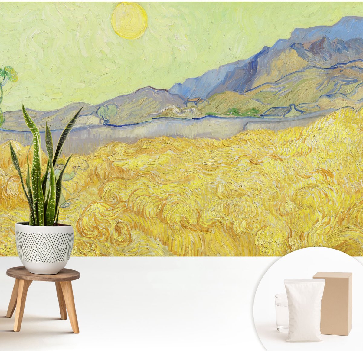 Wallfluent Fotobehang - Geel Vliesbehang - 208x146 cm - Tarweveld Fotobehang Vlies - Hal behang Landschappen - Muurschildering - Hal behang