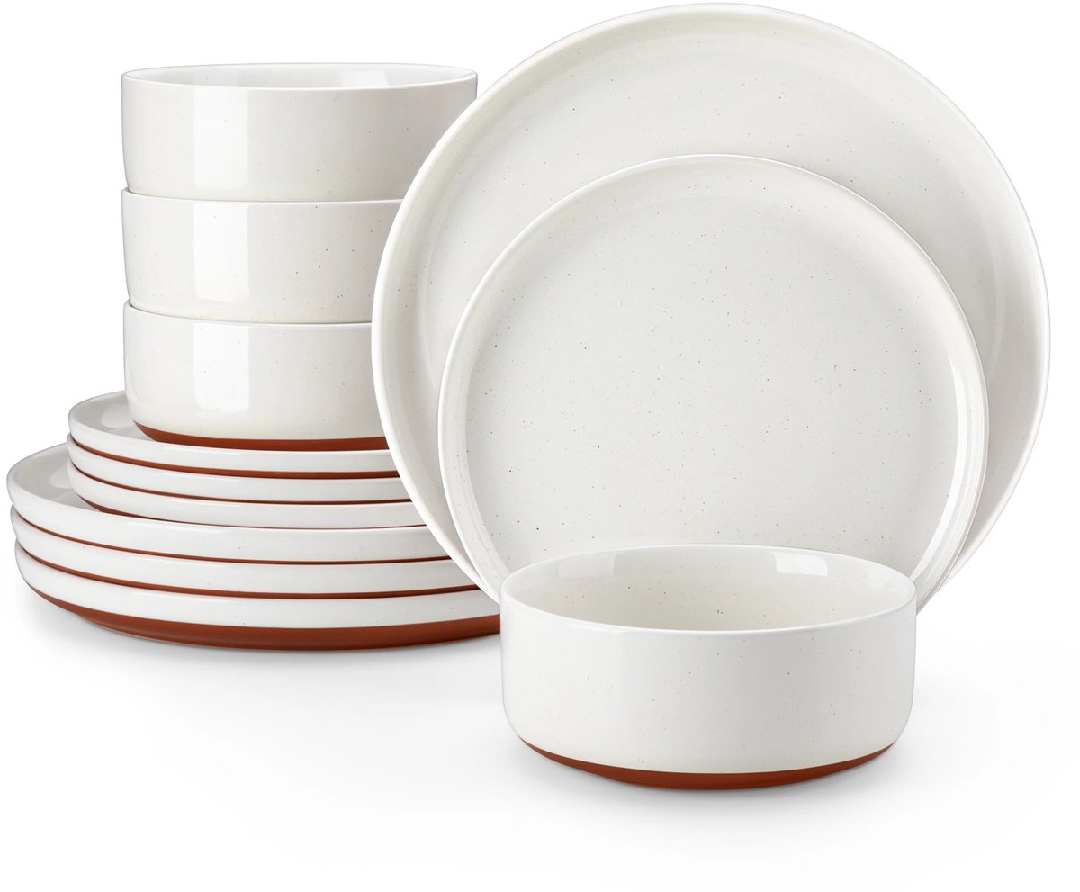 ByRoos Serviesset - 4 persoons - Serviessets - Keramisch - Dinnerbord - Ontbijtbord - Kom - Soepkom - 12 stuks - Wit