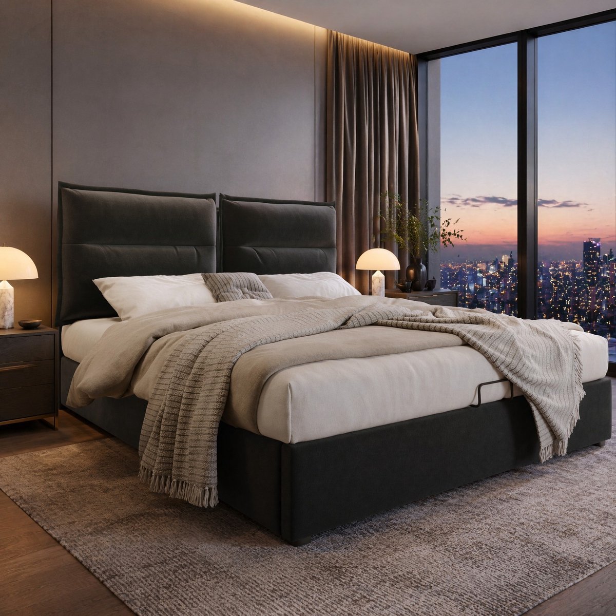 WUVRIE Gestoffeerd tweepersoonsbed 140x200 cm met opbergruimte, verstelbaar hoofdeinde en lattenbodem, zwart