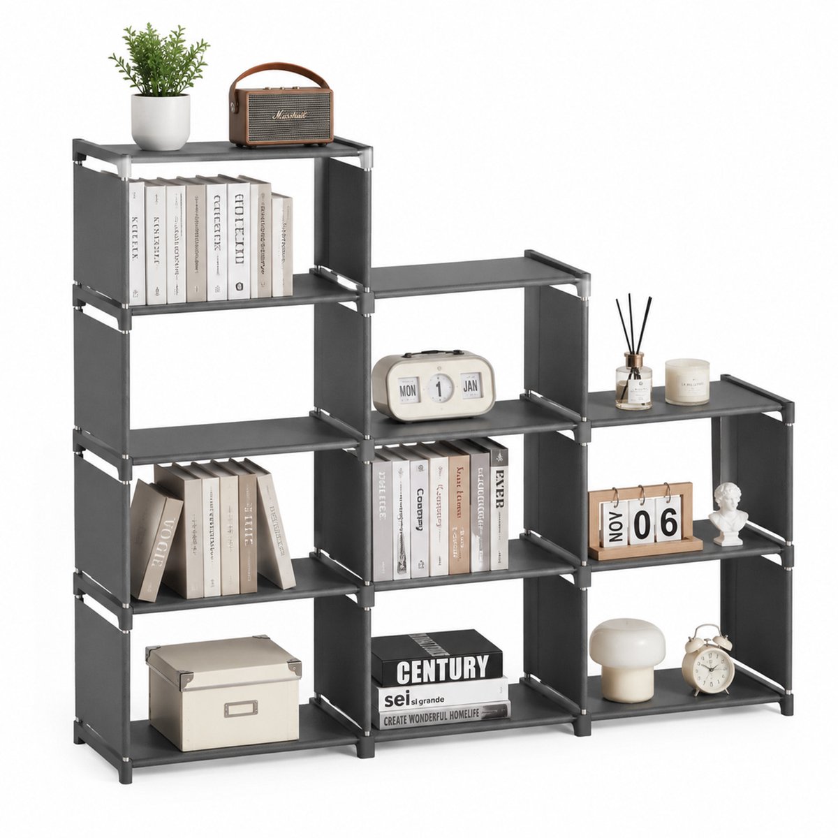Arvioo - trapezium boekenkast - grijs - opbergrek - modulair