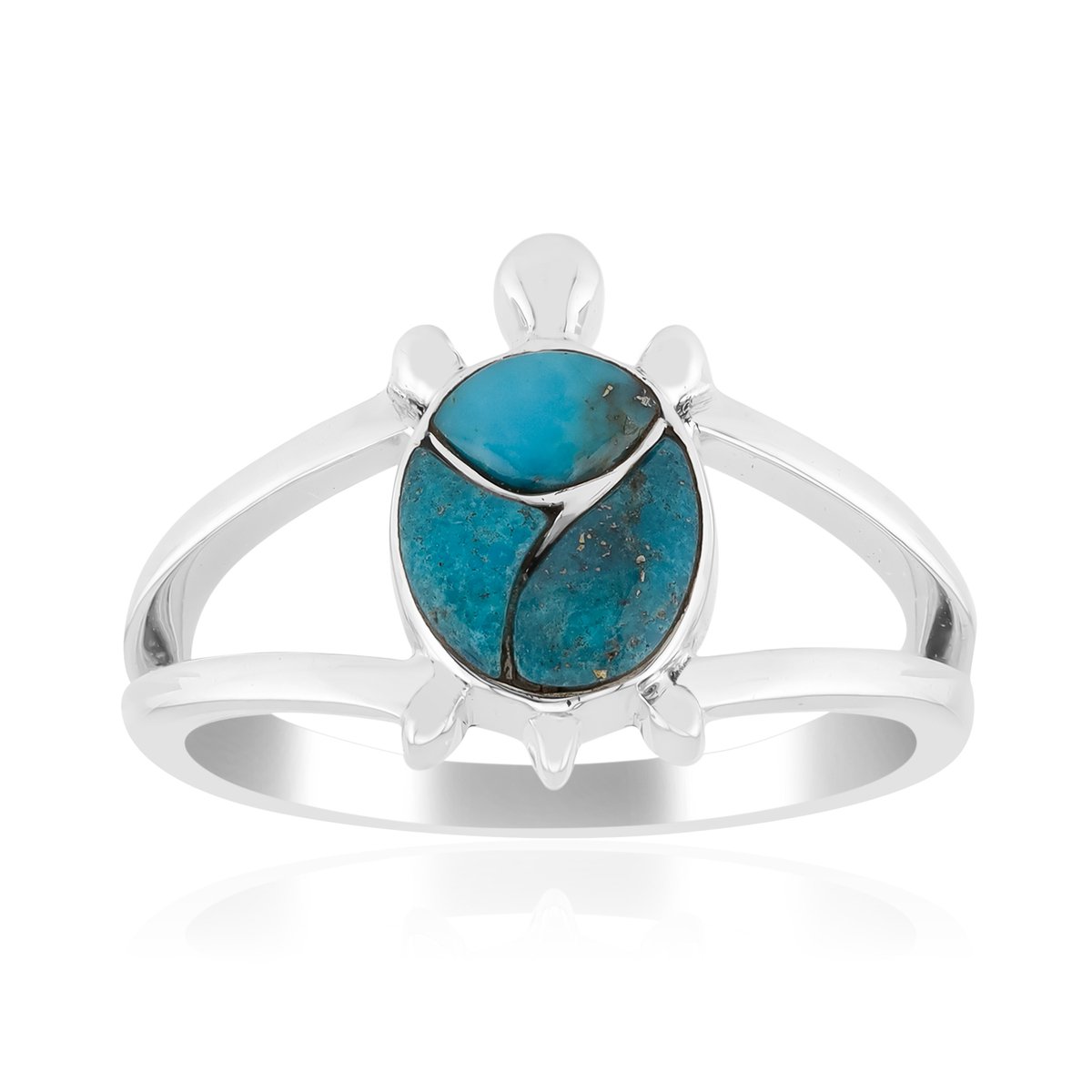 Cavill - Handgemaakte Zilveren Ring 925 Sterling met 1,27 Ct Blauwe Kingman Turkoois - Schildpad Motief - Maat 18