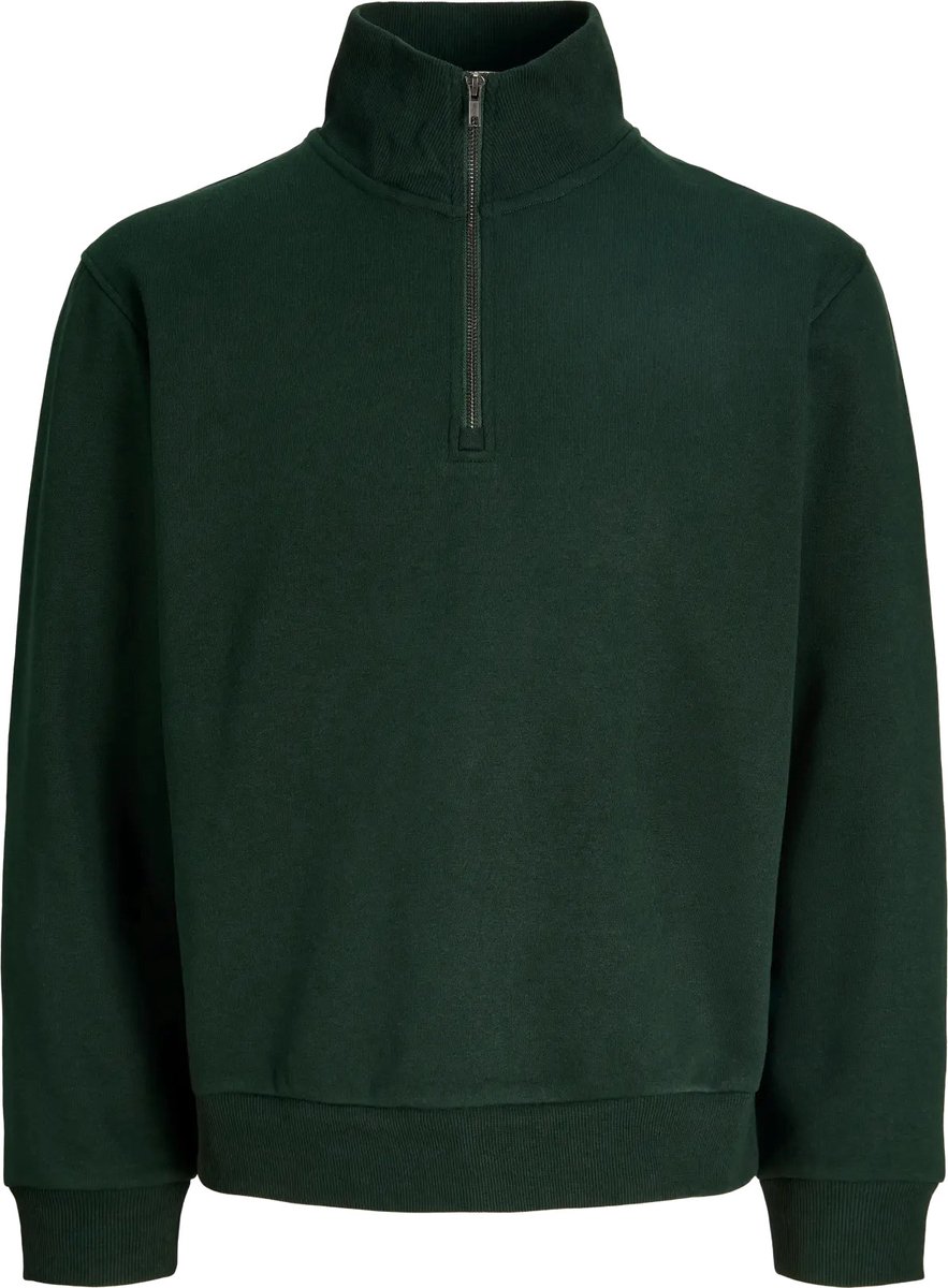 JACK & JONES Bradley sweat half zip regular fit - heren sweatshirt katoenmengsel met opstaande boord - groen (scarab)