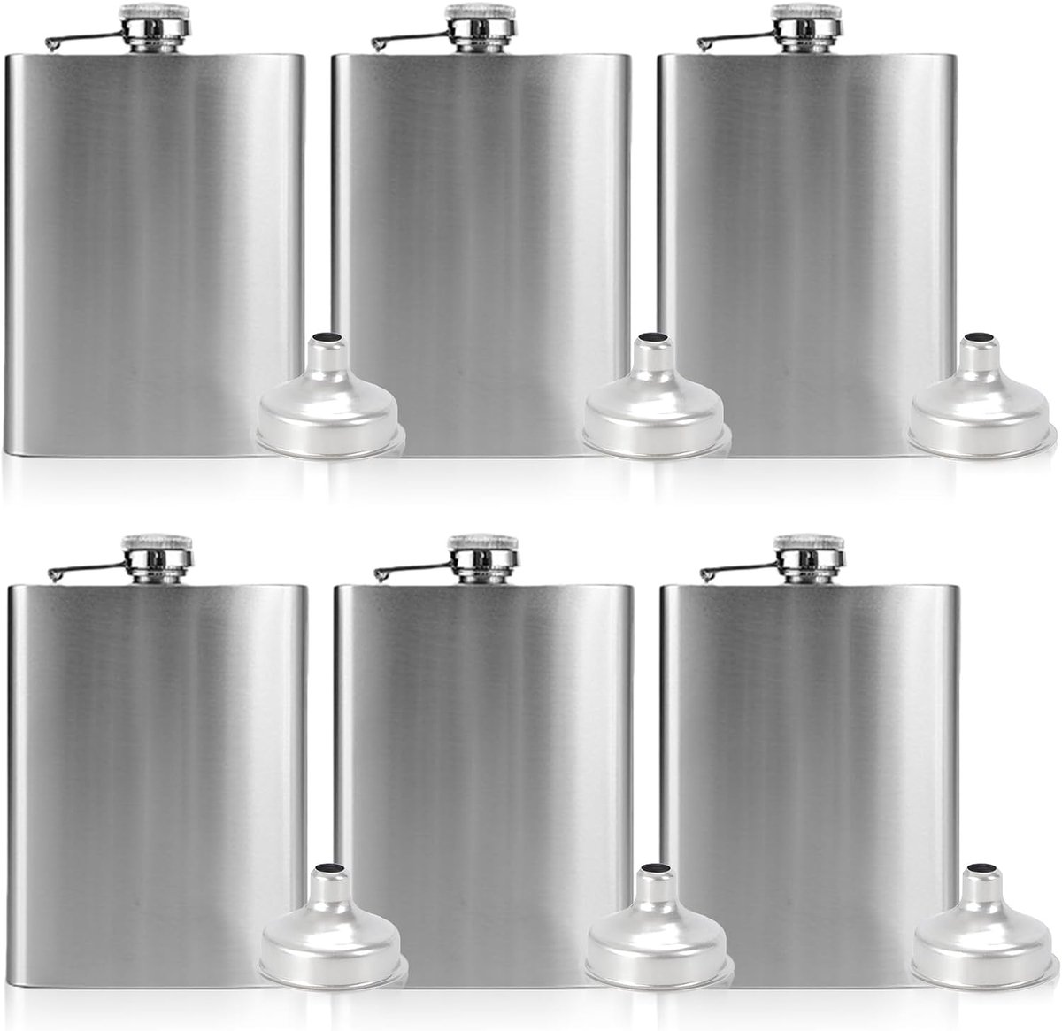 6 stuks roestvrijstalen heupfles voor sterke drank, 8 oz/200 ml fles met trechter whisky heupfles geschikt voor het dragen van alcohol voor wandelen, kamperen, outdoor, draagbare zakvlakfles