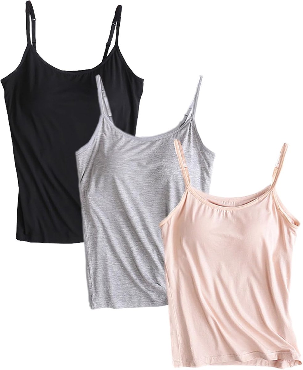 3 Stuks Basic Camisole Verstelbare Bandjes Vest Tanktops met Ingebouwde Beugelbeha Stretch Onderhemden (S-4XL)