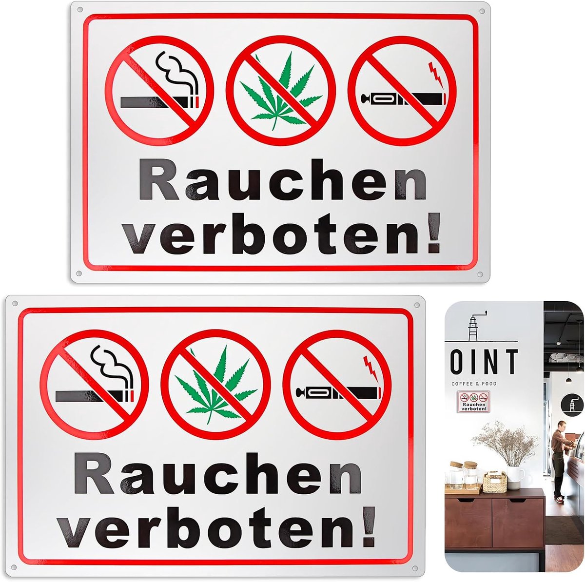 Verbod bord, 2 stuks rookverbod bord, niet-roken aluminium, waarschuwingsbord voor terreinen, bedrijven, perceel, tuin, ruimte, installatie dat roken verboden