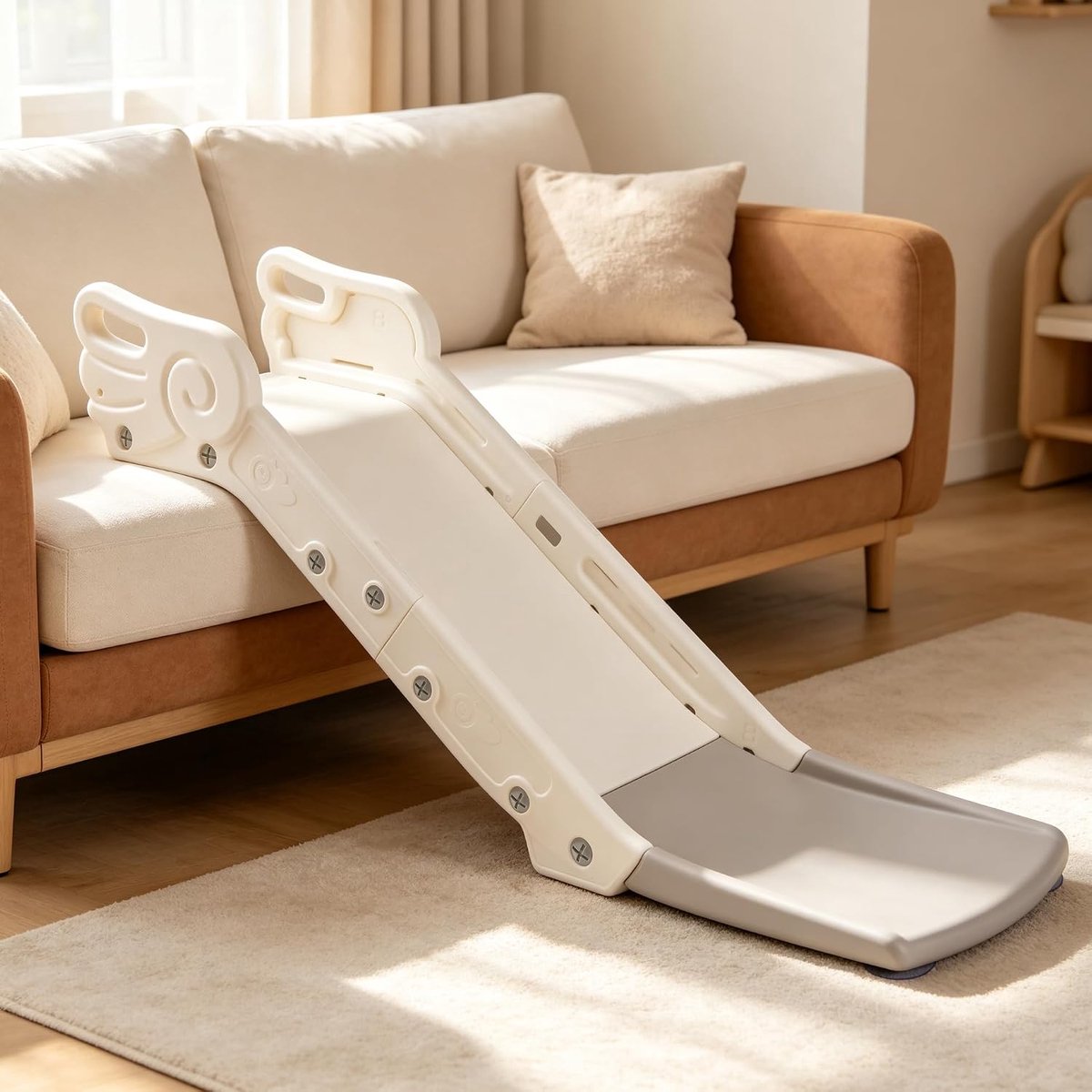 Bankglijbaan voor kinderen, kinderglijbaan voor bank en bed, indoor speelglijbaan voor jongens en meisjes jaar (crèmewit)