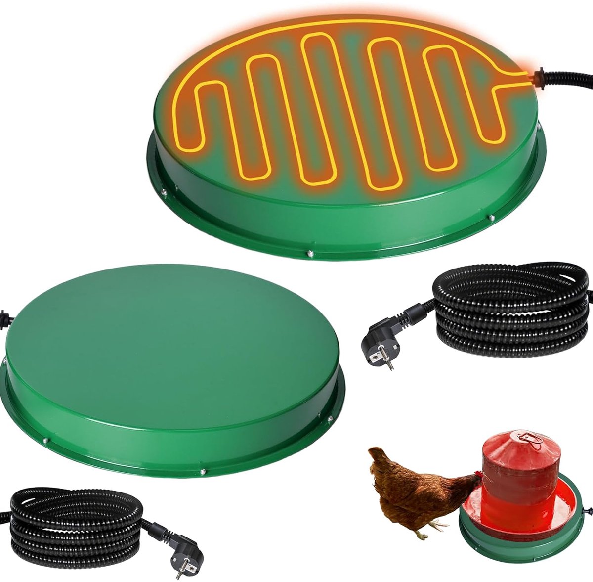 2 Stuks Verwarmingsplaat voor Kippen Drinkbak met Thermostaat Ø31cm, Metalen Verwarmingsplaat voor Pluimveedrinkbak Vorstbeveiliging