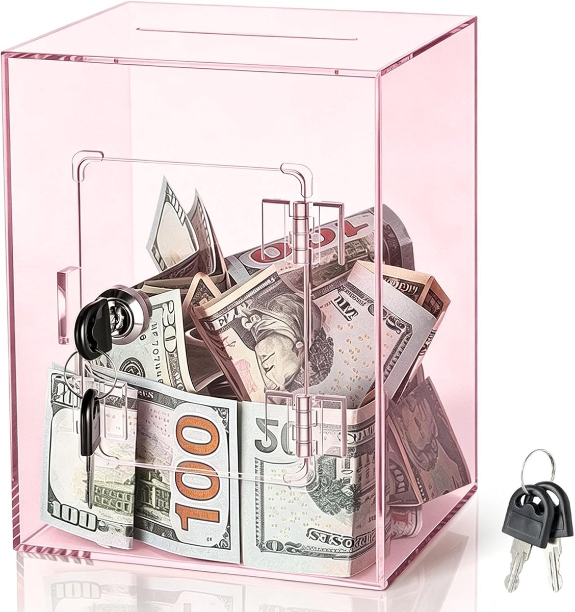 Spaarpot acryl transparant: Doorzichtige spaarvarken met sleutel en slot 20 x 15 x 12cm, afsluitbare donatiebox acryl spaarpot, bankbiljetten spaarpot voor fondsenwerving afstemming TIPP