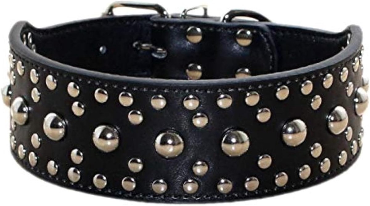 Unisex Studded Lederen Halsbanden Medium Grote Hond Ketting voor Pitbull Doberman Maten M L … (L, Zwart)