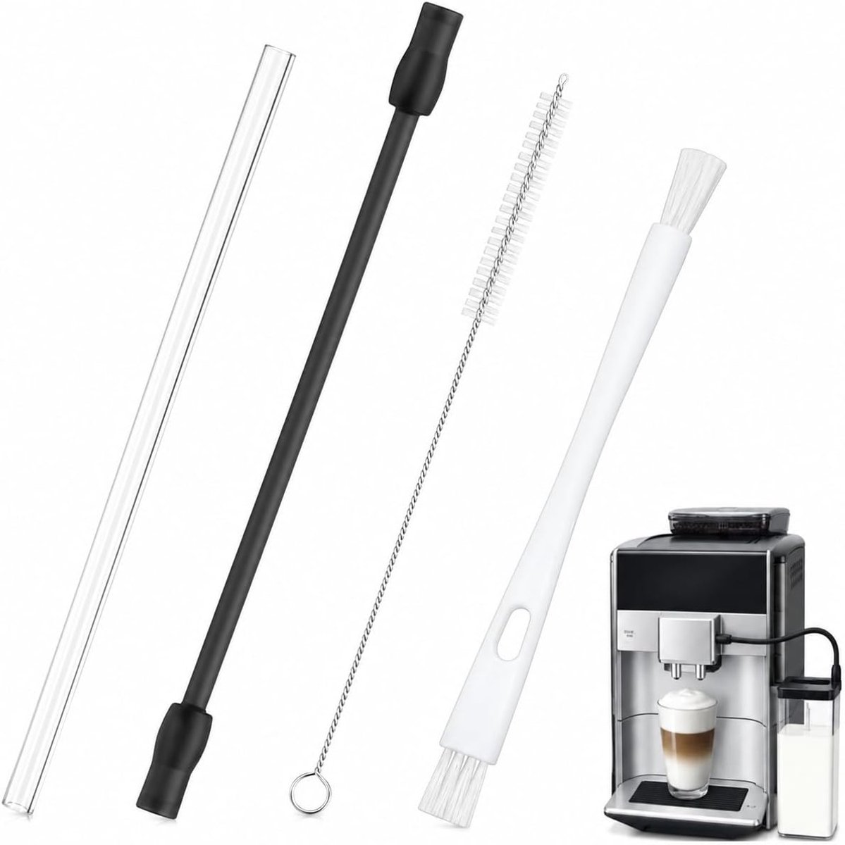 4 stuks melkslang en reinigingsborstel voor een lange levensduur, compatibel met de volautomatische koffiemachines Siemens Eq6 serie 300/500/700 en Bosch Veroaroma koffiemachines