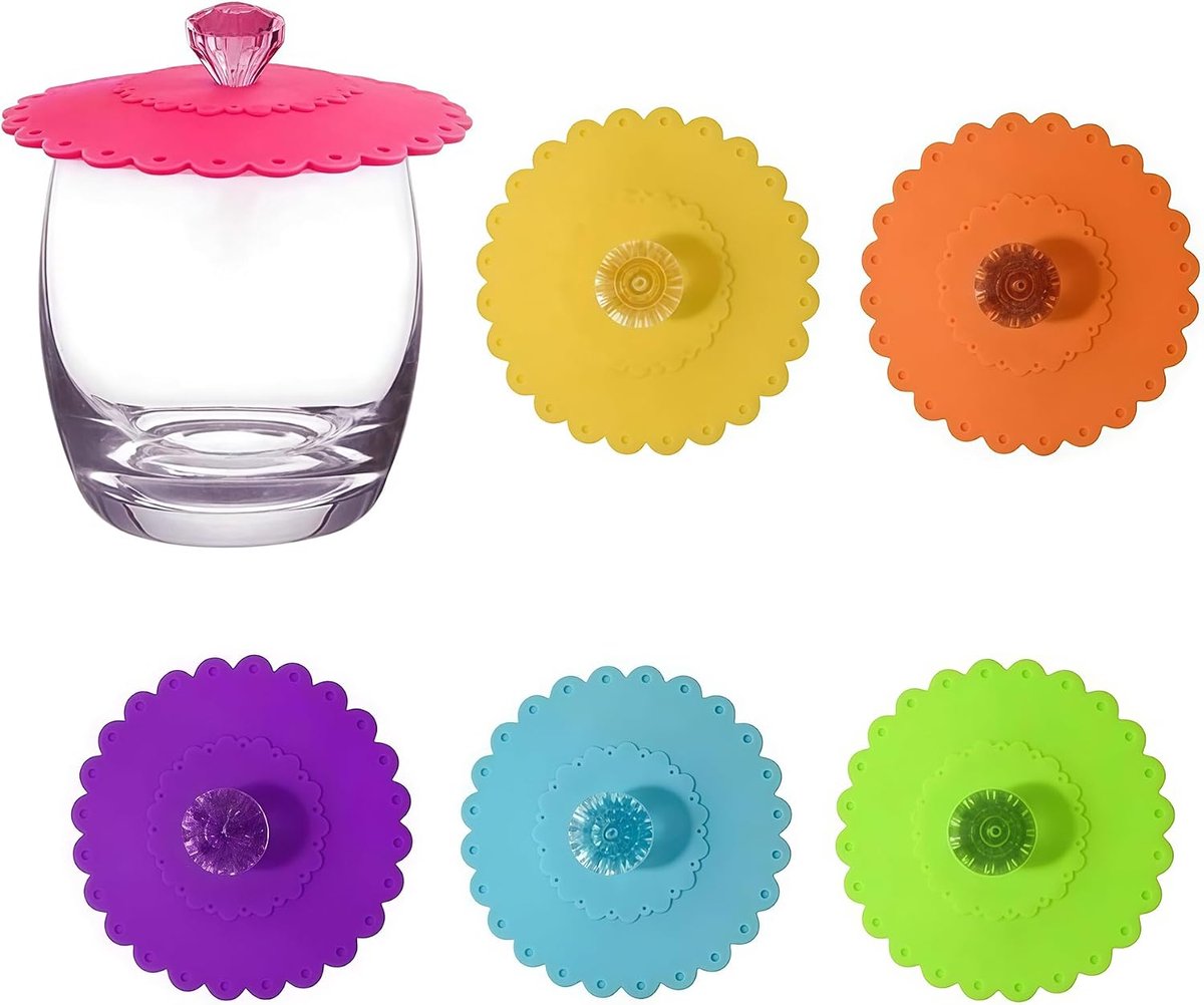 6 stuks siliconen bekerhoezen 10,5 cm herbruikbare glazen bekerdeksels voedselveilige deksels voor koffiemokken glazen drinkbekers (kleur willekeurig)