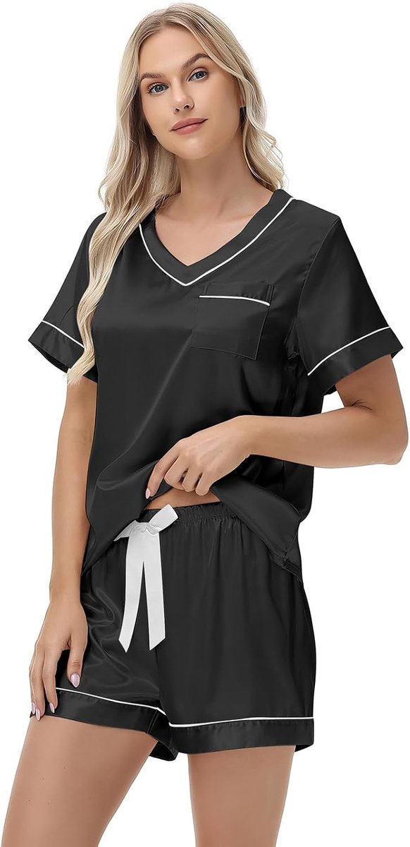 Damespyjama voor de zomer, korte pyjamaset met V-hals, voor thuis, om te slapen, casual