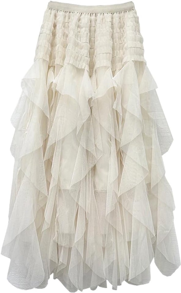 Dames rok meisjes lang mesh rok hoge taille elastische taillerok geplooide slank rok zomer rok