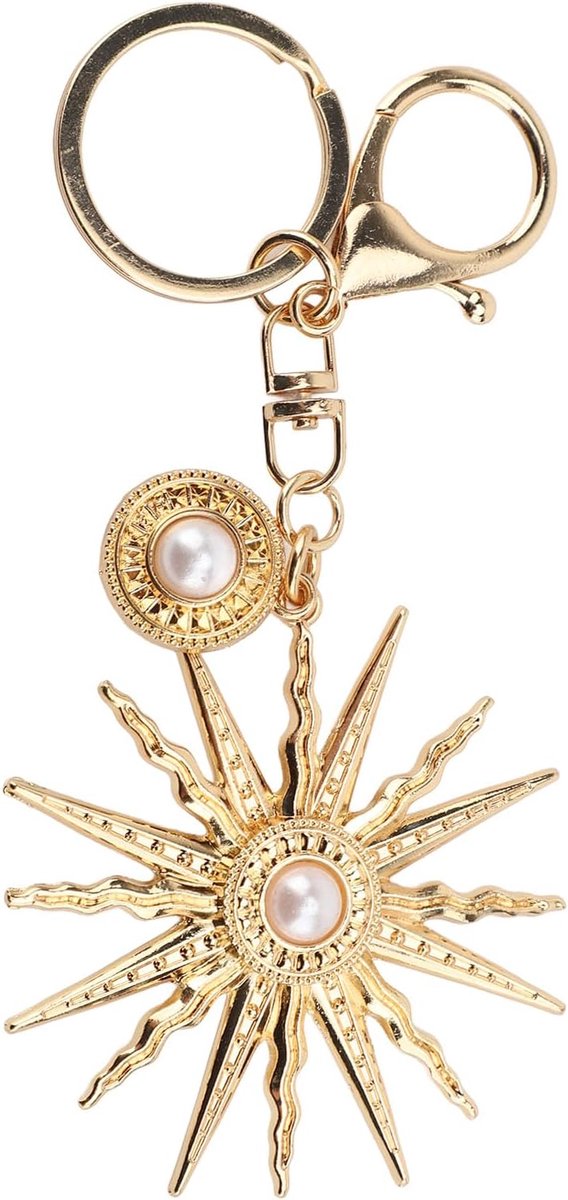 Dames Schattige Handtas Portemonnee Sleutelhanger met Sprankelende Kunstmatige Parel, Modieus Gouden Zonontwerp, voor Portemonnee en Rugzakdecoraties