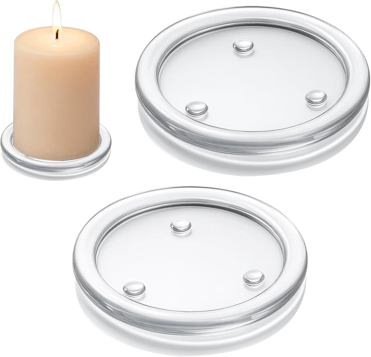 Kaarsenbord, glas, 10 cm, 2 stuks, ronde kandelaars, glas, transparante kaarsenonderzetters, transparant, glazen onderzetters, kleine glazen onderzetters, bruiloft, feest, keuken, eetkamer