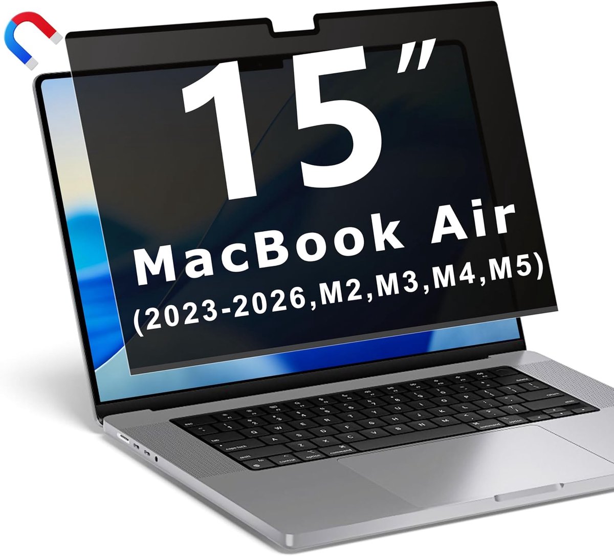 Privacyscherm voor Macbook Air 15 inch (2023-2026, M2, M3, M4, M5), verwijderbare laptop privacyfilterschild en anti-blauw licht verblindingsbeschermer