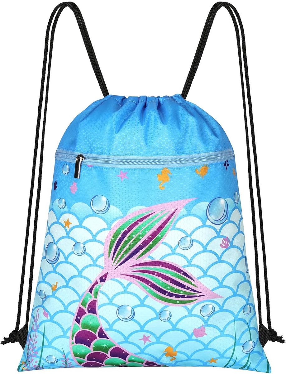 Trekkoord Tassen voor Kinderen, Waterdichte Gym PE Tas met Ritsvak, Trekkoord Rugzak voor Strand Zwembad School, E, 28*22cm