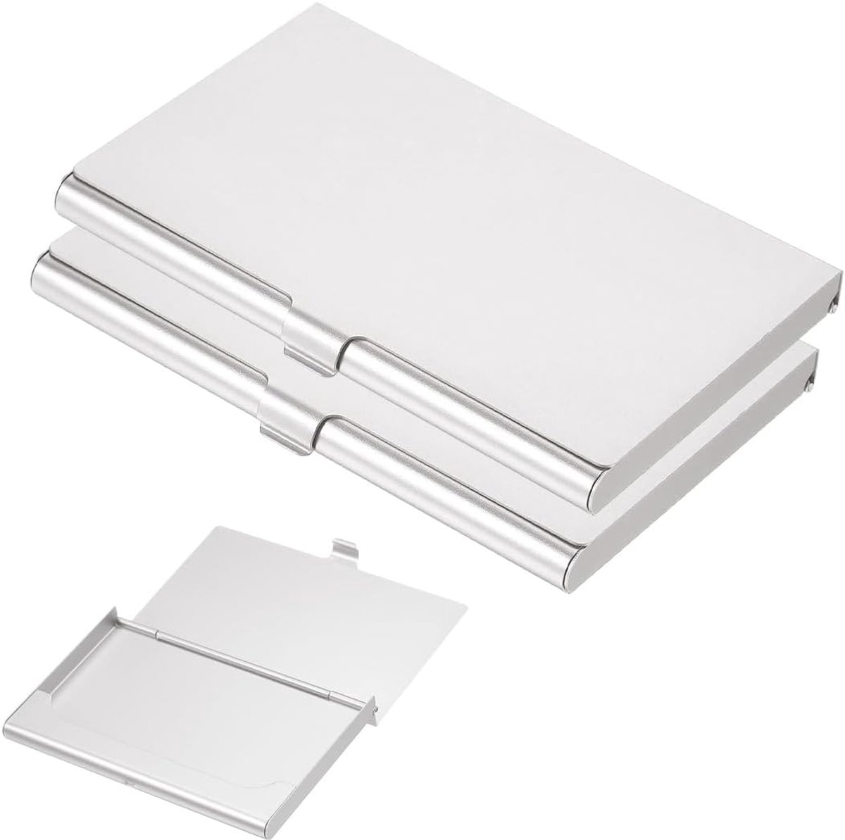2 stuks, superlicht aluminium, voor visitekaartjes, slank, professioneel, voor reizen en zaken, voor dames en heren, zilver