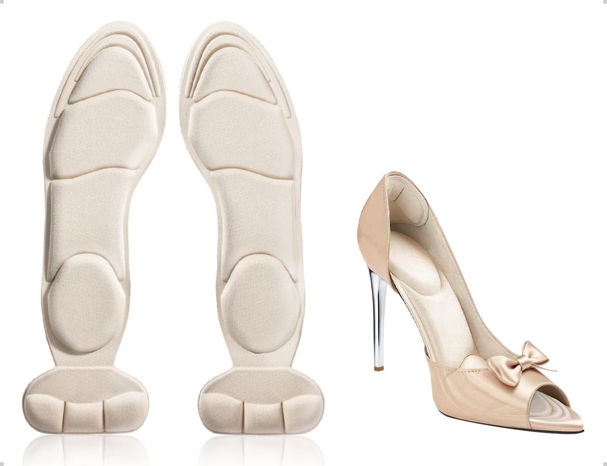 Inlegzolen voor dames, antislip en zelfklevende inlegzolen, geschikt voor hoge hakken, pumps en stiletto's, die te groot zijn voor jouw maat (abrikoos)