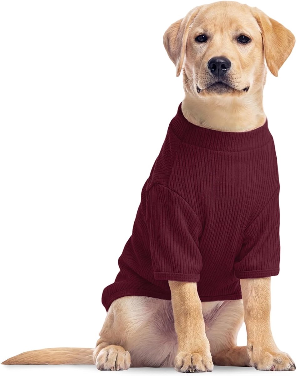 Honden-T-shirt voor grote honden, elastische hondentrui van ribgebreid voor Duitse herdershond, Golden Retriever en Husky, ademend en zacht hondenshirt, bordeauxrood, XXL