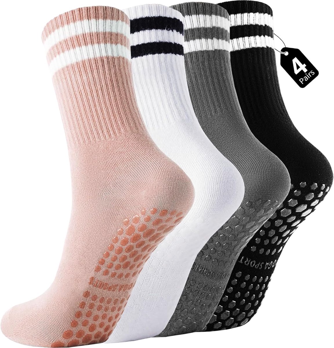 Sokken, antislip vrouwen, 4-pack hervormer yoga grip sokken voor ballet dans workout fitness gym trampoline ziekenhuis thuisgebruik
