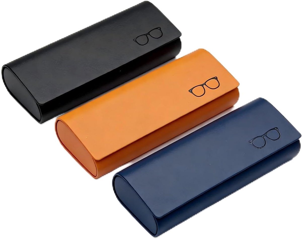 Brillenkoker hardcase 3 stuks, PU lederen harde schaal etui voor dames en heren, stabiele brillenkoker voor zonnebril, leesbril, sportbril en correctiebril, krasbestendig en stofdicht