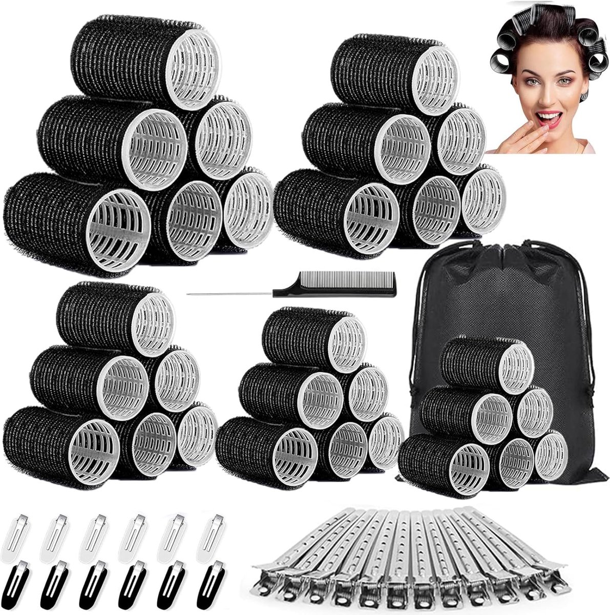 Haarkrullers Set 56 Stuks - Zelfklevende Curlers - 5 Maten voor Diverse Krullen - Ideaal voor Thuisgebruik - ShopVlot