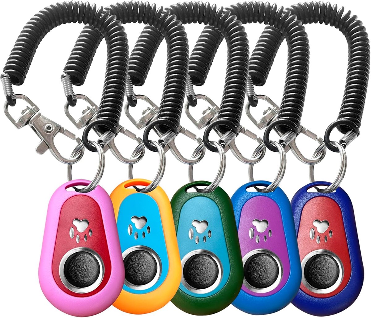 5 Stuks Honden Klikker - Clicker Hondentraining - Klikker voor Dierentraining - Honden Trainer - Katten Hulpmiddel - Met Polsbandje - Voor Honden, Katten, Paarden, Vogels of Andere Dieren - 5 Kleuren
