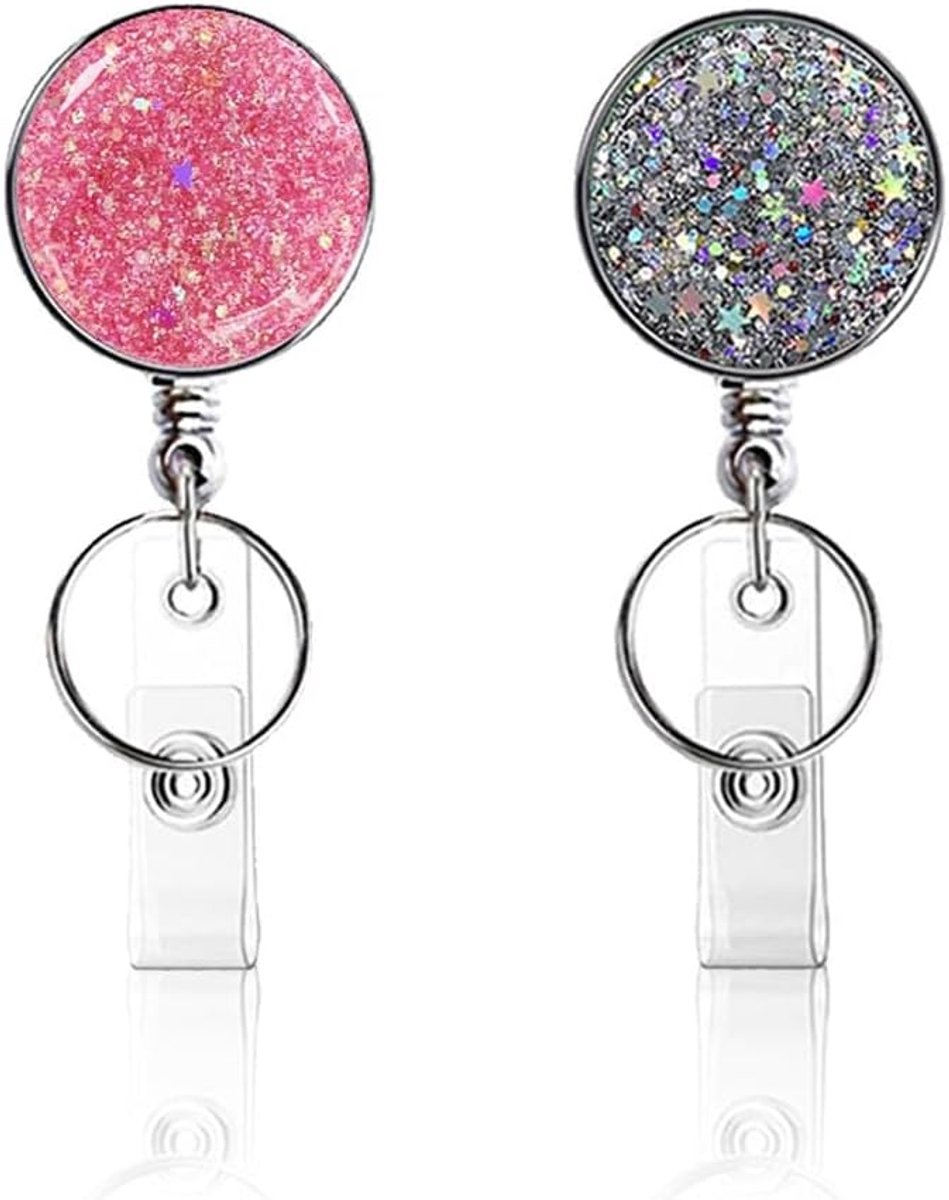 Retractable sleutelhanger 2 stuks - met karabijnhaak - stijlvolle sequin afwerking - ideaal voor ID-kaarten - ShopVlot