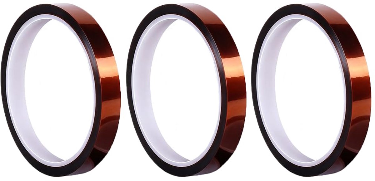 3 stuks plakband voor hoge temperaturen, 0,05 mm x 10 mm x 33 m, afplakband, polyimide, siliconen, hoge temperatuur - ShopVlot