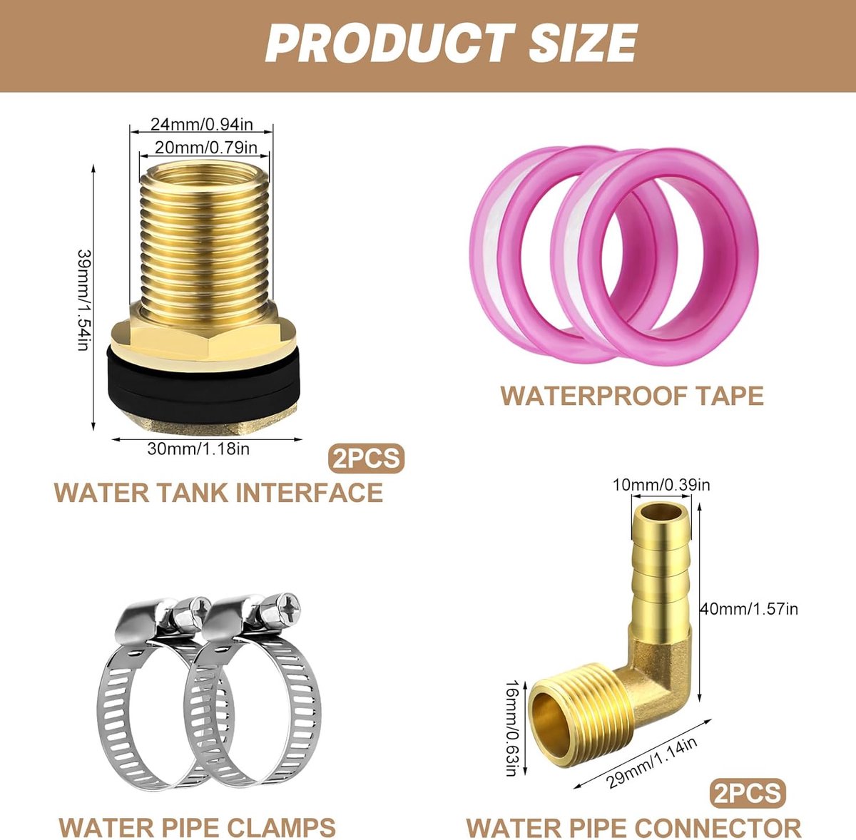 LPZMPZ Rain Bolt Feed 2 Pieces Tank Feeder 1/2 Inch AG 3/8 Inch Female Thread Vessel Connection Brass Tank Connection - ShopVlot